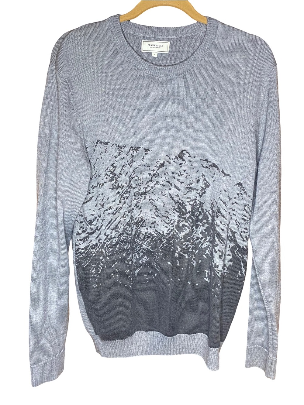 Frank & Oak men’s wool light gray mountain print crew neck sweater size large